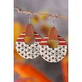 White Flag Print Round Wooden Dangle Earrings