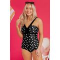 Black Polka Dot Print V Neck Tankini Set