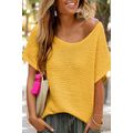 Ginger Solid Loose Knit Short Dolman Sleeve Swe...