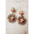 Red Colorful Flower Gold-pleated Dangle Earrings