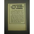 1957 Ex-Lax Laxative Ad - Constipation may be nature's first warning