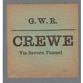 GREAT WESTERN RAILWAY LUGGAGE LABEL - CREWE (Ca...