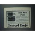 1912 Glenwood Coal, Wood and Gas Range Ad - Wif...