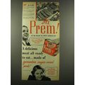 1940 Swift Prem Meat Ad - Ready to Eat