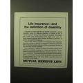 1964 Mutual Benefit Life Ad - Definition of Disability