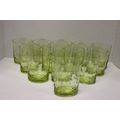 Set of 13 oval, green bubbled glass drinking gl...