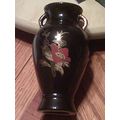 Vase black ceramic floral print on front small