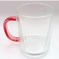 Ridged Glass Mug with Pink Handle 10 CM Cold Dr...
