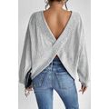 Light Grey Textured Crossover Backless Knit Lon...