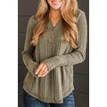 Jungle Green V Neck Buttoned Ribbed Knit Top