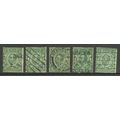 GB 1912 KGV 1/2d Green x 5 Wmk 49 ( R442 )