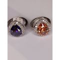 Sterling Silver Zirconia Teardrop Ring Purple o...