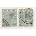SELANGOR MALAYA 1891 1c TIGER x2 SHADES SMALL &...