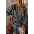 Medium Grey Solid Color 3/4 Sleeve Round Neck B...