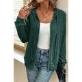 Evergreen Ribbed Zip Up Front Drawstring Hoodie