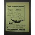 1958 South African Airways Ad - By DC-7B Aircraft