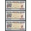 Guinea 3 consecutive serial banknotes 100 Franc...