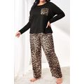 Black Leopard Patched Pocket Long Sleeve Top Pl...