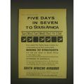1963 South African Airways Ad - Five days in seven to South Africa