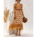 Orange Floral Button-Front Short-Sleeve Maxi Dress