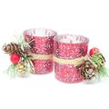 Christmas Red Glass Tea Light Holders with Wint...