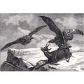 EAGLE AND CHAMOIS 1880 Alps Switzerland ANTIQUE...