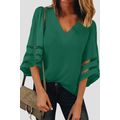 Green Flare Sleeve V Neck Loose Blouse