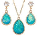 Blue Opalescent Drop & Necklace with Drop Earri...