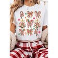White Christmas Tree Bow Knot Print Round Neck ...
