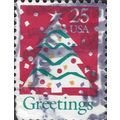 USA, CHRISTMAS, Christmas Tree, red 1990, 25c