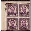 672, Mint NH 3¢ Nebr Plate Block of Four SCV $3...