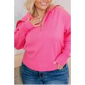 Rose Solid Ribbed Trim Plus Size Zip Collar Swe...