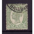 AUSTRALIA QUEENSLAND 1897 SG250 6d YELLOW GREEN...