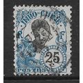 INDO - CHINA 1907 CAMBODIAN 25c BLACK & BLUE FI...