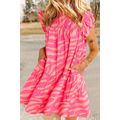 Pink Zebra Stripe Printed Ruffle Trim Pocketed ...