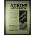 1922 Atkins Silver Steel Saws Ad - Carpenters