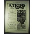 1922 Atkins Metal Cutting Saws Ad - New Saws Ne...