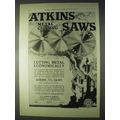 1922 Atkins Metal Cutting Saws Ad - Economically