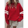 Fiery Red Varsity Striped Detail Drop Shoulder ...
