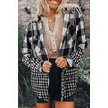 Black Double Plaid Patchwork Drawstring Hooded ...