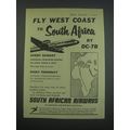 1957 South African Airways Ad - Fly west coast to South Africa by DC-7B