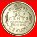 INDIA: CEYLON ★ 50 CENTS 1943! GEORGE VI (1937-...