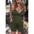 Moss Green Spaghetti Straps Cinched Waist Ribbe...