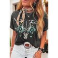 Carbon Grey Vintage Western Bull Head Skull Tur...