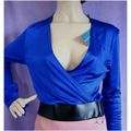 Karen Millen Royal Blue Black Satin Wrap over T...