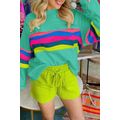 Green Colorful Striped Accent Long Sleeve T Shirt
