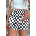 Black Checkered Print High Waist Casual Shorts