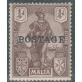 Malta 1926 1/4d o/w Postage SG 143 U/Mint