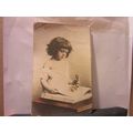 YOUNG GIRL WITH DOLL AND BOOK , used antique po...