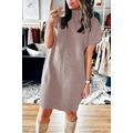 Simply Taupe Patch Pocket Ribbed Knit Short Sle...